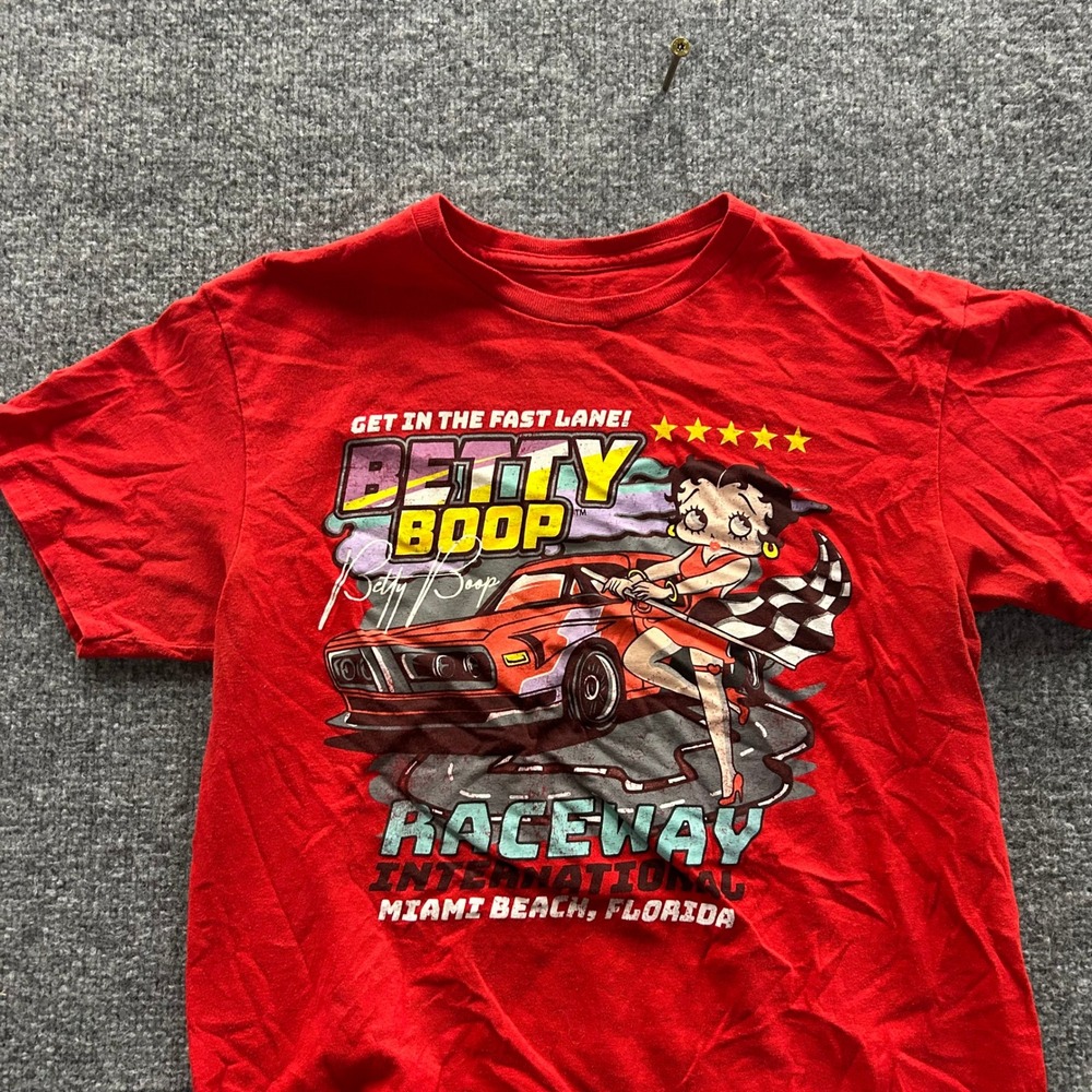 Betty Boop T-Shirt Womens Size Medium Red Raceway International Miami Beach
